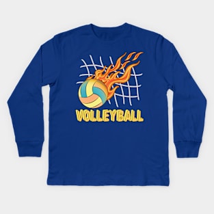 Volleyball On Fire Kids Long Sleeve T-Shirt